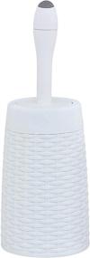 img 2 attached to 🚽 White Round Toilet Brush with Built-in Soap Dispenser - Palm Luxe Wicker-Design Toilet Scrub Brush with Holder