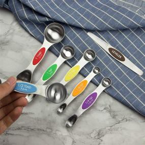 img 2 attached to AOOSY Heavy Duty Multicolor Stainless Steel Measuring Spoons Set of 7 - Dual Sided Spoons for Dry or Liquid Ingredients, Magnetic Measuring Spoons, Precision Measurement Tools