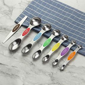 img 3 attached to AOOSY Heavy Duty Multicolor Stainless Steel Measuring Spoons Set of 7 - Dual Sided Spoons for Dry or Liquid Ingredients, Magnetic Measuring Spoons, Precision Measurement Tools