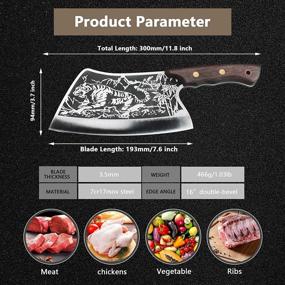 img 3 attached to 🔪 Нож мясника BLADESMITH: кузнечный мясной колун, нержавеющий стальной нож для рубки с ножными, полным пазом, прочной деревянной рукояткой для использования дома, на кемпинге и в ресторане