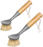 🧽 renewable bamboo handled mr.siga dish brush with built-in scraper - ideal for cleaning kitchen sink, pots, and pans - pack of 2 logo