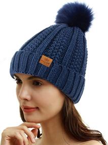 img 3 attached to 🧣 Stay Cozy with PAGE ONE Women's Winter Thick Cable Knit Beanie: Faux Fur Pom Hat with Fleece Lining - A Fashionable Skull Cap