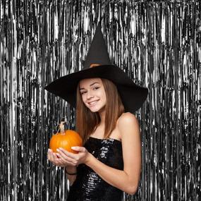 img 1 attached to 🎃 Pack of 3 Black Metallic Tinsel Foil Fringe Curtains - Halloween Party Decorations, Door Streamers, Photo Backdrop for Halloween Parties