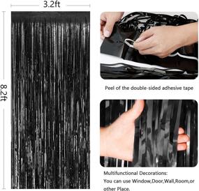 img 2 attached to 🎃 Pack of 3 Black Metallic Tinsel Foil Fringe Curtains - Halloween Party Decorations, Door Streamers, Photo Backdrop for Halloween Parties