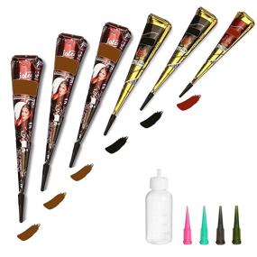 img 4 attached to 🎨 TempTatt India Painting Tattoo Set: 6pcs Colorful Cones, 20pcs Stencils, 1 Bottle, 4 Nozzles