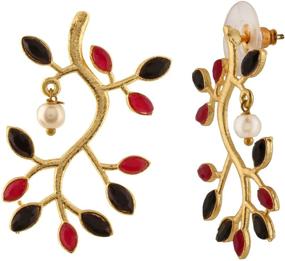 img 3 attached to Indian Ethnic 14K Gold Plated Kundan Pearl Leaf Floral Drop Earrings Set with Crystal Embellishments - Exquisite Jewelry