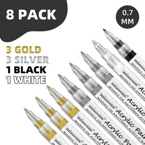 img 3 attached to 8-Pack of 0.7mm Metallic Acrylic Paint Pens for Wood, Glass, Metal, and Ceramic - Permanent Markers in Gold, Silver, Black, and White - Water-Based