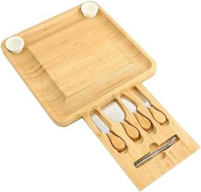 img 4 attached to 🧀 Bamboo Cheese Board and Knife Set with Magnetic Slide-Out Drawer, Ceramic Bowls - Perfect Charcuterie Board