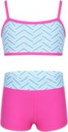 🏻 sporty solid color girls' kids bra top and stretch short pants set for gymnastics, dancing, or swimming логотип