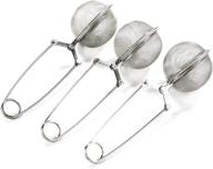 convenient 3-pack stainless steel snap ball tea strainer set with handle for loose leaf tea and mulling spices - perfect pincer tea ball infuser and filter tong logo