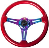 nrg innovations st-015mc-rd wood grain steering wheel (350mm, 3 neochrome spokes with red grip) logo