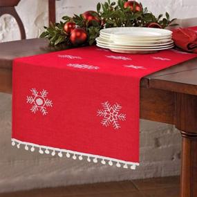 img 4 attached to 🎄 Aytai 16 x 72 Inch Christmas Table Runner: Embroidered Red Table Linens for Festive Christmas Decorations