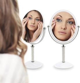 img 1 attached to 💄 SGUTEN Makeup Desk Mirror - 3X Magnifying, Standing Portable Double Sided Vintage Mirrors | 360° Rotation, Compact & Detachable Bling Table Top Vanity Mirror for Traveling | Medium White