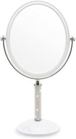 img 4 attached to 💄 SGUTEN Makeup Desk Mirror - 3X Magnifying, Standing Portable Double Sided Vintage Mirrors | 360° Rotation, Compact & Detachable Bling Table Top Vanity Mirror for Traveling | Medium White