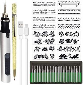 img 4 attached to 🔌 Silver Rechargeable Cordless Electric Micro Engraver Pen Kit - DIY Engraving Tool for Metal Glass Ceramic Plastic Wood Jewelry with 30 Bits, 16 Stencils, and 1 Scriber Pen