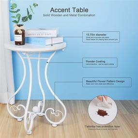 img 3 attached to 🪑 Beautifully Crafted Solid Wood End Table with Carved Metal Legs – Modern Accent Coffee Table and Nightstand for Living Room, Bedroom, and Office – 22in Height, White Finish – 15.75in Round