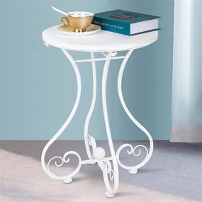 img 4 attached to 🪑 Beautifully Crafted Solid Wood End Table with Carved Metal Legs – Modern Accent Coffee Table and Nightstand for Living Room, Bedroom, and Office – 22in Height, White Finish – 15.75in Round