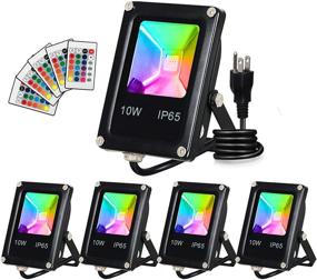 img 4 attached to 🌈 T-SUN RGB Color Changing LED Flood Lights - 10W Waterproof Security Lights with US Plug, Super Bright Remote Control Outdoor Spotlight - 5 Pack for Garden, Yard, Warehouse Sidewalk, Backyard, Garage