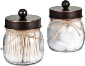 img 3 attached to Mason Jar Bathroom Storage Organizer - Rustic Farmhouse Oil Rubbed Bronze Decor - Qtips, Cotton Swabs, Flossers & More - 2 Pack Set