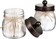 mason jar bathroom storage organizer - rustic farmhouse oil rubbed bronze decor - qtips, cotton swabs, flossers & more - 2 pack set логотип