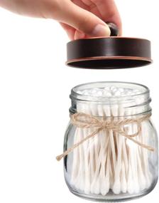 img 2 attached to Mason Jar Bathroom Storage Organizer - Rustic Farmhouse Oil Rubbed Bronze Decor - Qtips, Cotton Swabs, Flossers & More - 2 Pack Set