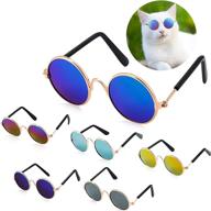 6-piece funny cute cat and small dog sunglasses, classic retro circular metal prince sunglasses, eye-wear for photos, props, accessories, and cosplay glasses (black and mix reflective color) логотип