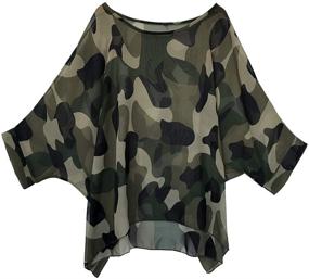 img 4 attached to Womens Batwing Chiffon Camouflage Printed Women's Clothing for Swimsuits & Cover Ups