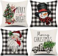 🎄 set of 4 kacopol christmas pillow covers 18×18 - buffalo plaid christmas tree truck santa snowman deer rustic winter holiday throw pillows - farmhouse christmas decorations cushion cases - k030 (18"x18") логотип