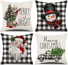 img 4 attached to 🎄 Set of 4 KACOPOL Christmas Pillow Covers 18×18 - Buffalo Plaid Christmas Tree Truck Santa Snowman Deer Rustic Winter Holiday Throw Pillows - Farmhouse Christmas Decorations Cushion Cases - K030 (18"x18")