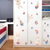 easter bunny wall decal + rainbow eggs sticker - cute easter decor for kids' room, fridge, or windows логотип