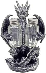 img 1 attached to 🐉 Mythical Dragon Salt and Pepper Shaker Set: Gothic Blackened Spice Holder Figurine for Kitchen Table Decor