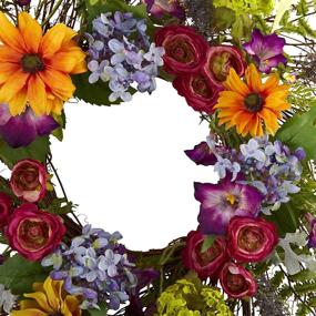 img 1 attached to 🌸 Multicolored Spring Garden Wreath with Twig Base - 24-Inch, Nearly Natural