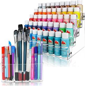 img 4 attached to 🎨 Craft & Hobby Acrylic Paint Organizer & Brush Holder - No Bead Option. Ideal for Convenient Storage of 2oz Acrylic Paint Bottles, Paint Tubes, Miniature Paints & More.