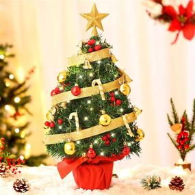 img 4 attached to 🎄 Unomor 22inch Tabletop Christmas Tree: Ultimate Decorative Set with LED Lights & Ornaments for Festive Decoration