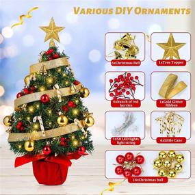 img 3 attached to 🎄 Unomor 22inch Tabletop Christmas Tree: Ultimate Decorative Set with LED Lights & Ornaments for Festive Decoration