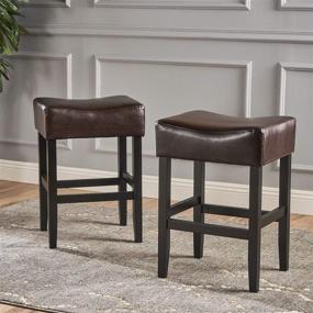 img 3 attached to 🪑 2-Piece Set of Brown Leather Backless Counterstools by Christopher Knight Home: Portman Series