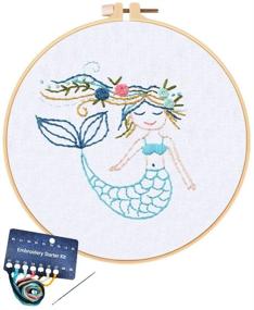 img 4 attached to WODISON Kids Embroidery Kit: Fun Mermaid Princess Cross Stitch Starter Set for Adults and Beginners