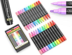 img 4 attached to 🎨 Vibrant Acrylic Paint Markers Set: Extra Fine & Medium Tip Combo for Rock Painting, Canvas, Fabric, Glass, & More! Non-Toxic Water-Based (NEON)