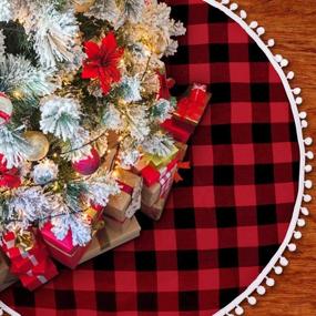 img 4 attached to 🎄 48-inch MACTING Red and Black Buffalo Plaid Christmas Tree Skirt with White Pom Poms Edge – Double-Layer Holiday Home Decoration