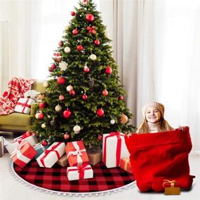 img 1 attached to 🎄 48-inch MACTING Red and Black Buffalo Plaid Christmas Tree Skirt with White Pom Poms Edge – Double-Layer Holiday Home Decoration