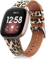 🐆 genuine leather replacement bands for fitbit versa 3 / fitbit sense: classic leopard design logo