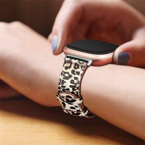 img 2 attached to 🐆 Genuine Leather Replacement Bands for Fitbit Versa 3 / Fitbit Sense: Classic Leopard Design