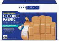 😷 care science antibacterial fabric adhesive bandages: 200 ct bulk assorted sizes | flexible + breathable protection for first aid and wound care – helps prevent infection логотип