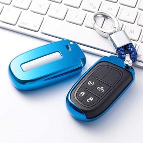 img 3 attached to 🔑 Чехол-протектор для ключа с мягким TPU для Jeep, совместим с дистанционным ключом Jeep Grand Cherokee Renegade Fob Remote Key + брелок (синий)