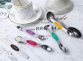 img 1 attached to 🥄 Magnetic Stainless Steel Measuring Spoons Set: Dual Sided Stackable Set of 8 Nesting Teaspoons Tablespoons for Dry and Liquid Ingredients