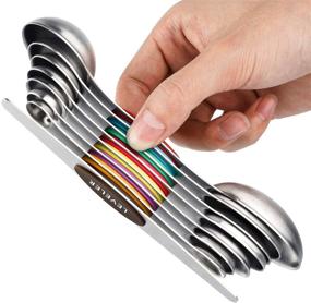 img 3 attached to 🥄 Magnetic Stainless Steel Measuring Spoons Set: Dual Sided Stackable Set of 8 Nesting Teaspoons Tablespoons for Dry and Liquid Ingredients