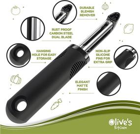 img 3 attached to 🥕 Olive's Kitchen Vegetable Peeler Set – Ergonomic Grip Swivel Blades - Stainless Steel Fruit and Vegetable Peeler Set (2 Pack)