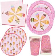 🍦 ice cream party supplies set - includes 24 9-inch paper plates, 24 7-inch plates, 24 9 oz cups, 50 lunch napkins - perfect for kid's birthday, sweet sundae cone dessert, sprinkles, ices, summer theme - disposable logo