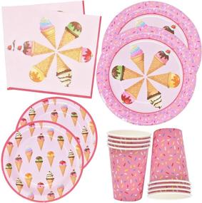 img 4 attached to 🍦 Ice Cream Party Supplies Set - Includes 24 9-Inch Paper Plates, 24 7-Inch Plates, 24 9 Oz Cups, 50 Lunch Napkins - Perfect for Kid's Birthday, Sweet Sundae Cone Dessert, Sprinkles, Ices, Summer Theme - Disposable