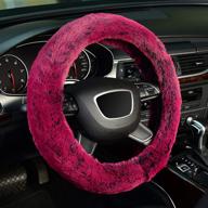 🔴 kafeek frost fluffy microfiber plush steering wheel cover - winter warm & universal 15 inch soft fuzzy steering wheel cover in brilliant red logo